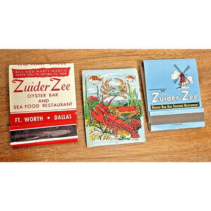 Vintage Zuider Zee Oyster Bar Seafood Restaurant Matchbook Lot Unstruck DFW TX